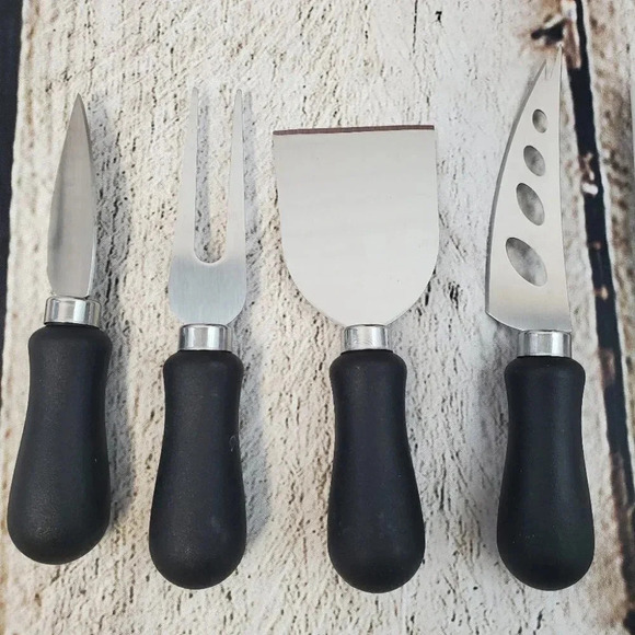 Black 4 Piece Cheese Knife Set and White 6 Piece Appetizer Fork Set - Picture 8 of 8
